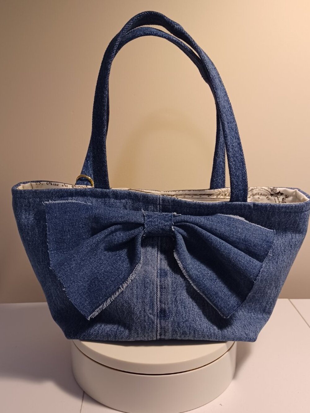 Denim Purse with Bow – Upcycled Denim Paris interior fabric Handbag